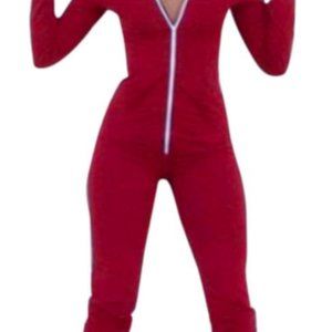 Red fitted long sleeve pants bodysuit